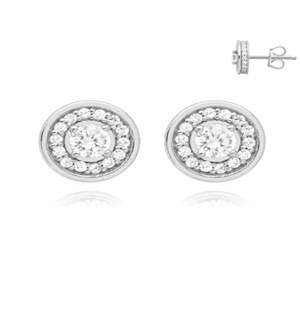 Silver Round Halo Cubic Zirconia Earring