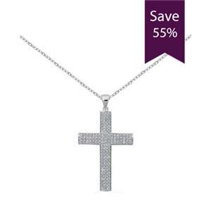 925 Silver Pave Cubic Cross 45cm Necklace