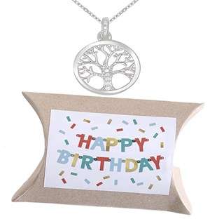Silver Happy Birthday Life Tree Necklace