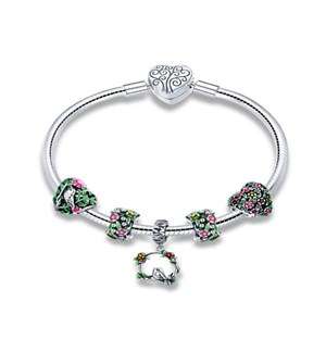 Silver Floral Charm Bracelet