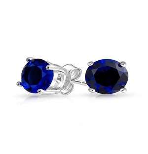 Silver And Sapphire Round Claw Studs