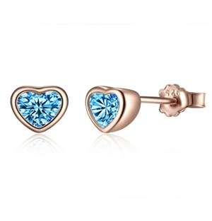 Rose Gem Heart Tube Studs
