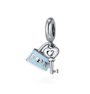 Blue Key And Padlock Charm