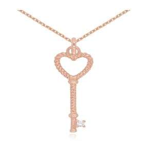 Rose CZ Heart Key Pave Necklace