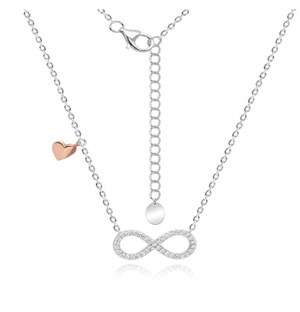 Silver Rose Heart Infinity Necklace
