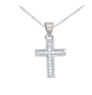 Silver CZ Cross Pave Necklace