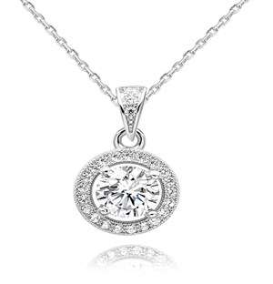 Silver CZ Halo Pave Necklace
