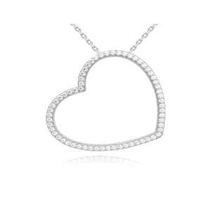 Silver CZ Open Heart Pave Necklace