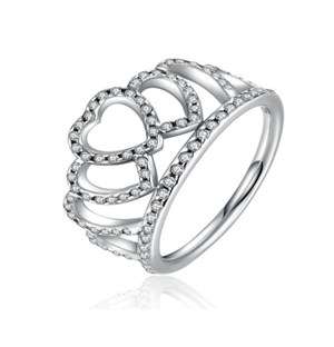 Silver Heart Crown Ring