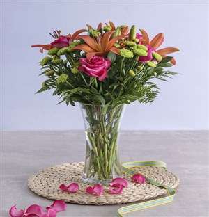 Royal Sunset Lily and Cerise Rose Arrangement