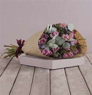Lilac Roses and Gum Leaf Bouquet