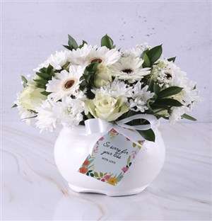 White Rose And Daisy Sympathy Pot
