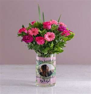 Personalised Happy Birthday Florals Photo Vase