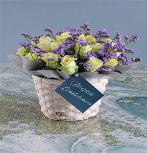 White Sympathy Roses In Basket