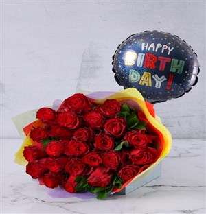 Red Roses Happy Birthday Flower Bouquet