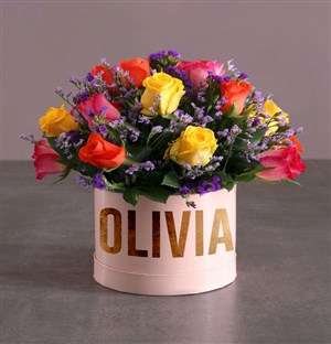 Personalised Mixed Roses In Hat Box