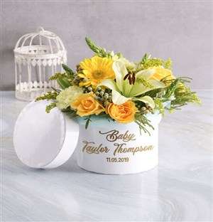 Personalised New Baby Blooms Mixed Flowers Hat Box