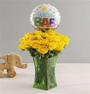 Welcome Baby Rose Vase And Balloon Gift