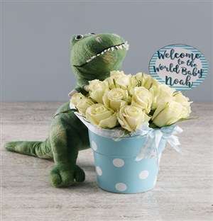 Lovely White Roses And Teddy Gift