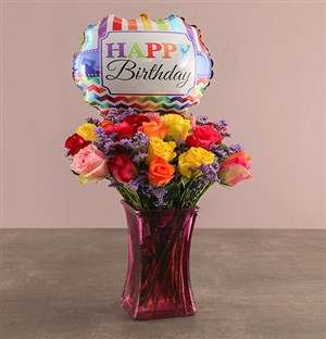Birthday Bunch Of Colourful Roses