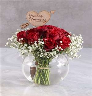 Amazing Red Roses In Fish Bowl
