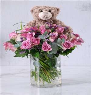 Lilac Rose Combo In Clear Vase