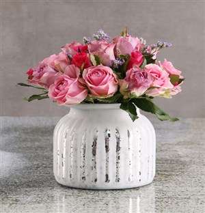Passion Pink Roses in White Vase