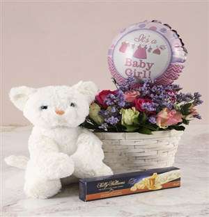 Mixed Roses Baby Girl Basket