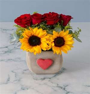 Sunflower and Red Rose Delight