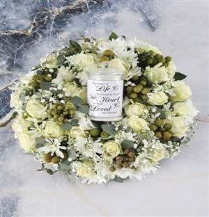 Condolence Candle With White Sprays