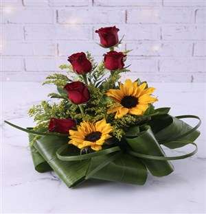 Beautiful Sunflower And Rose Arrangement