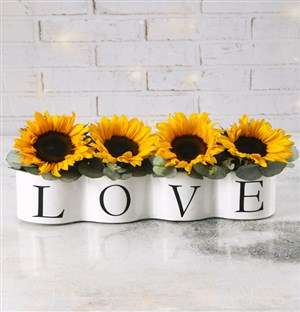 Bright And Beautiful Sunflowers In Love Vase