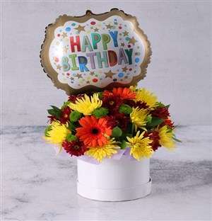 Bright Birthday Flowers In A Hat Box