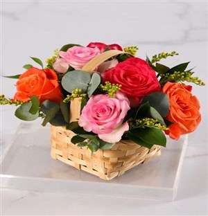Bright Roses In Basket