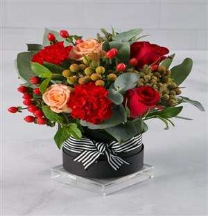Red Flower Medley Hat Box