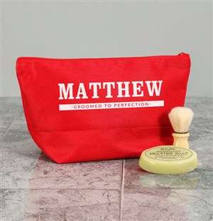 Personalised Mens Grooming Red Wash Bag