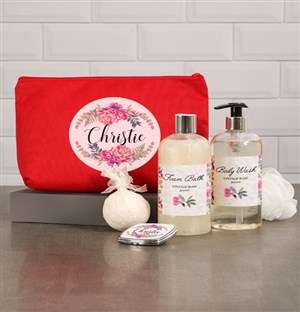 Personalised Floral Red Cosmetic Bag