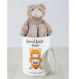 Personalised Good Luck Teddy Tin