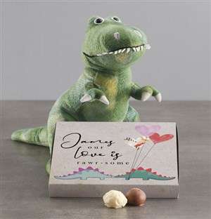 Personalised Dino Teddy Love And Chocolate Tray