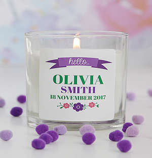 Personalised Hello New Baby Girl Candle