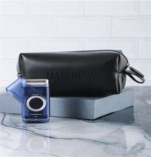 Personalised Shave It Men Brown Wash Bag Set