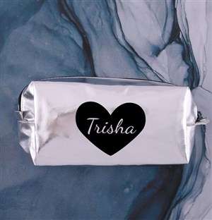 Personalised Heart Silver Cosmetic Bag