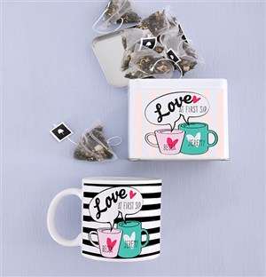 Personalised Love at First Sip Mug and Tea Tin