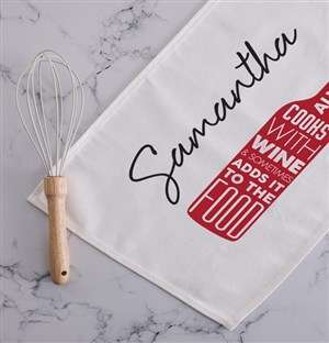 Personalised cook with wine tea towel