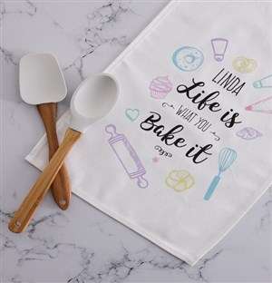 Personalised Life is what you bake it tea towel