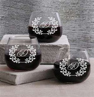 Monogrammed Stemless Wine Glass Set