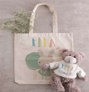Personalised Bunny Teddy in Tote Bag