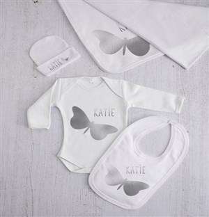 Personalised Silver Butterfly Clothing Gift Set