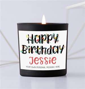 Personalised Floral Birthday Black Candle