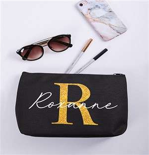 Personalised Glitter Initial &amp; Name Cosmetic Bag